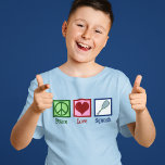 Camiseta Peace Love Squash Racquet Sports Kids<br><div class="desc">Camiseta para niños de Peace Love Squash para un jugador infantil del deporte,  con un signo de paz,  corazón y racquet.</div>