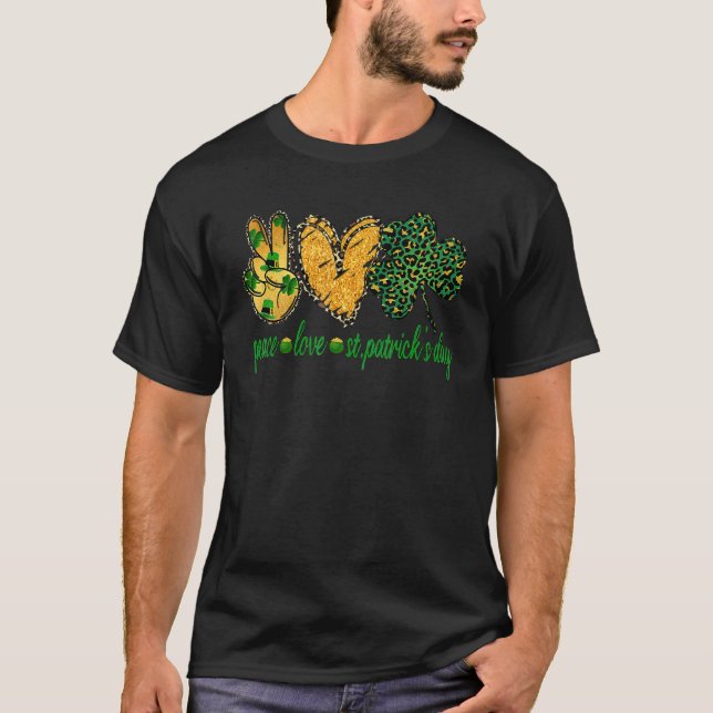 Camiseta Peace Love St Patrick S Day Leopard Shamrock C Gl (Anverso)