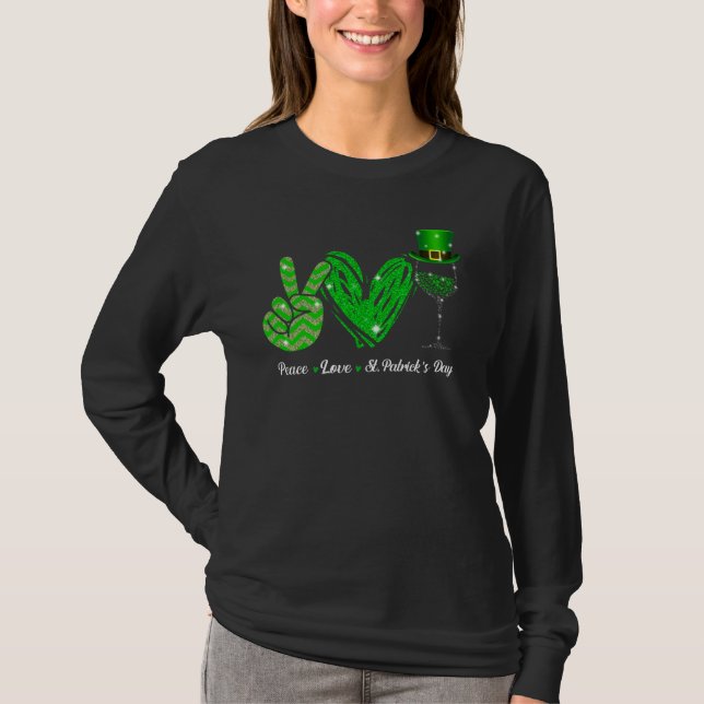 Camiseta Peace Love St Patrick's Day Cheer Drinking Shamroc (Anverso)
