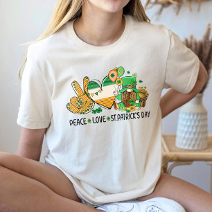 Camiseta Peace Love St Patricks Day Shirt, Shamrock leaf