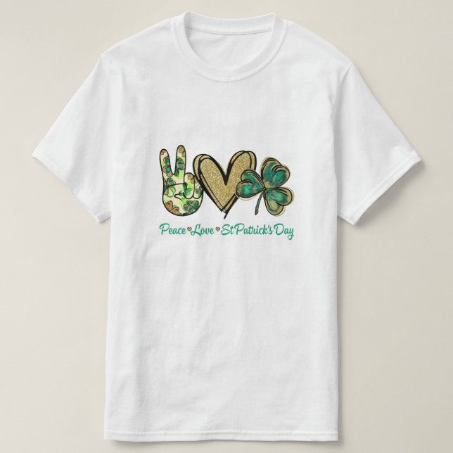 Camiseta Peace Love St Patrics Day Purpurina Shamrock Women (Diseño del anverso)
