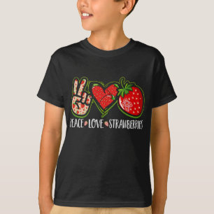 Camiseta Peace Love Strawberries Fruit Berries Cute Strawbe