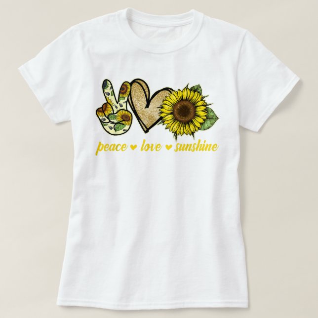 Camiseta Peace Love Sunshine Gold Hearflower (Diseño del anverso)