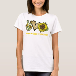 Camiseta Peace Love Sunshine Gold Hearflower