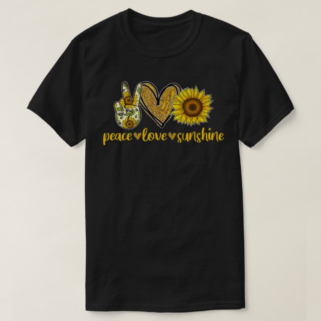 Camiseta Peace Love Sunshine  Gold Heart Sunflower Hippie  (Diseño del anverso)