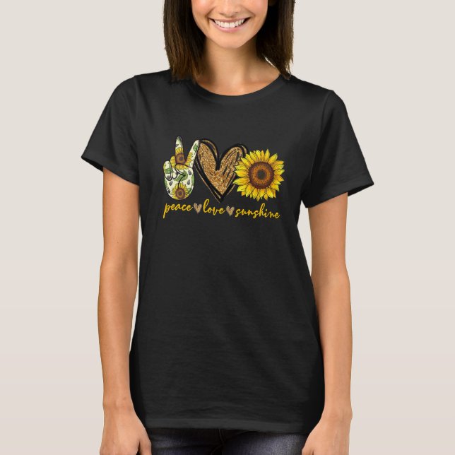 Camiseta Peace Love Sunshine Heart Sunflower Gold Purpurina (Anverso)