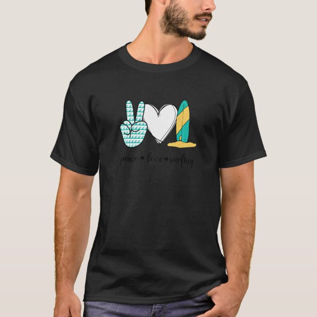 Camiseta Peace Love Surfing Peace Hand Rótulo Surfing (Anverso)