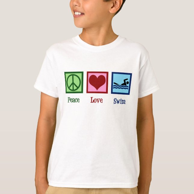 Camiseta Peace Love Swim Cute Nadando Niños (Anverso)