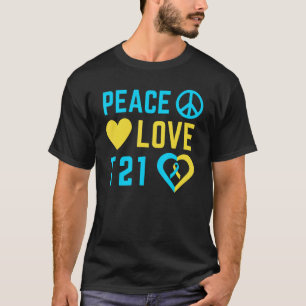 Camiseta Peace Love T21 Yellow Blue Ribbon Down Syndrome Aw