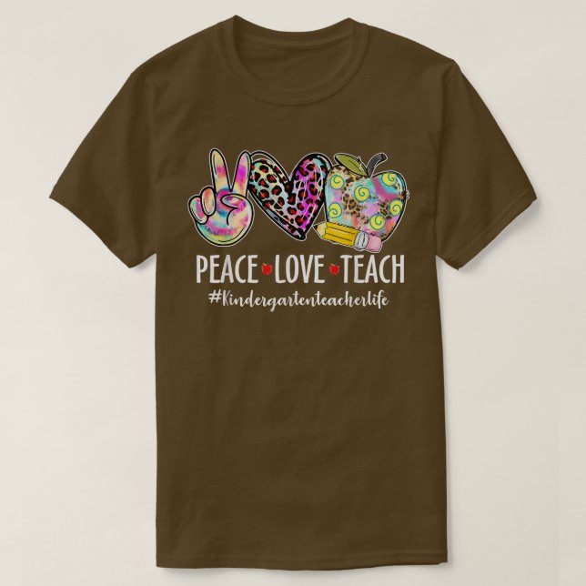 Camiseta Peace Love Teach Leopard Apple Kindergarten Teache (Diseño del anverso)