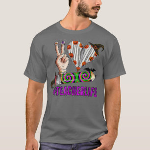 Camiseta Peace Love Teacher life Halloween Back to School