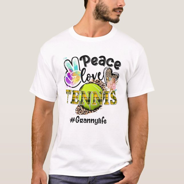 Camiseta Peace Love Tennis Granny Life Mom Grandma Leopard (Anverso)