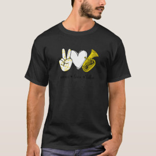 Camiseta Peace Love Tuba Peace Hand Rótulo Music