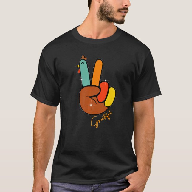Camiseta Peace Love Turkey Grateful Turkey Hand Sign Thanks (Anverso)
