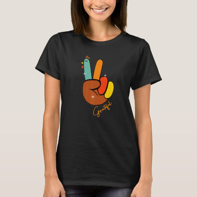 Camiseta Peace Love Turkey Grateful Turkey Hand Sign Thanks (Anverso)