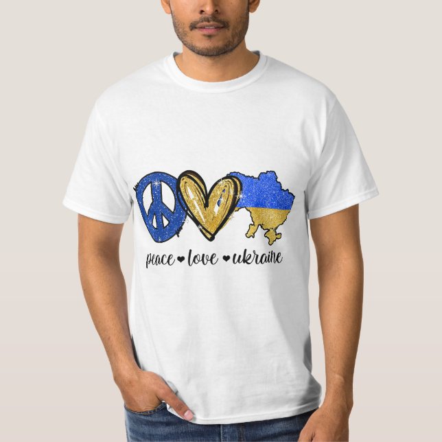 Camiseta Peace, Love, Ukraine Ukrainian Flag I Stand With U (Anverso)