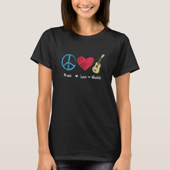 Camiseta Peace Love Ukulele Hawaii Music Ukelele Uke Play (Anverso)