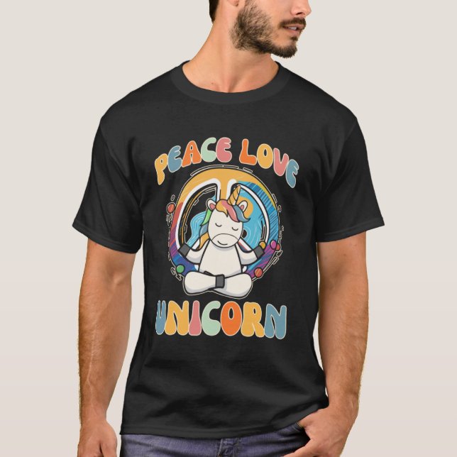 Camiseta Peace Love Unicorn Híppie Hippie Yoga Meditación H (Anverso)