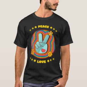 Camiseta Peace Love V Rótulo Heart Design Hippie Trend 60S 