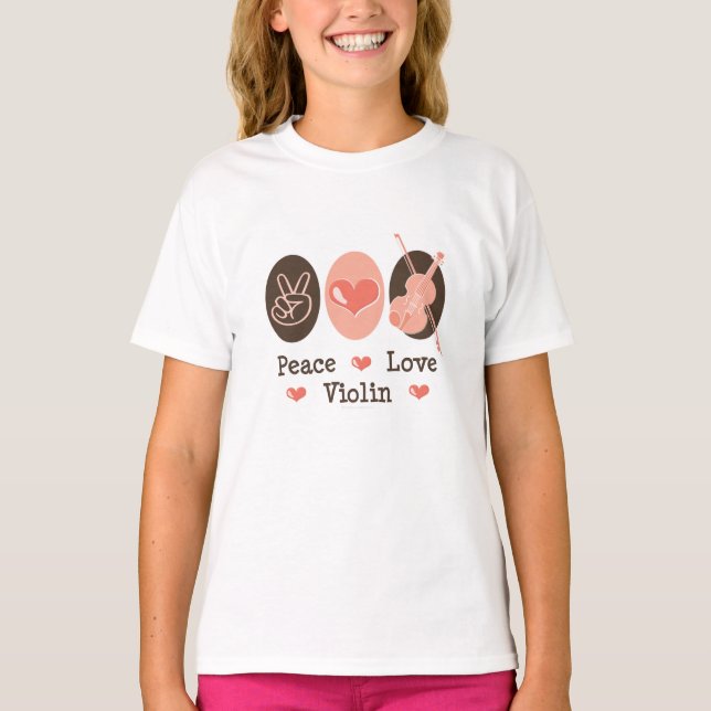 Camiseta Peace Love Violín Kids Ringer T shirt (Anverso)