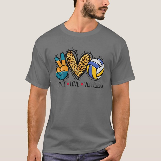 Camiseta Peace Love Volleyball Gift Sport Game Leopard Men (Anverso)
