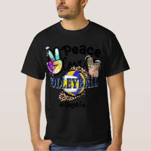 Camiseta Peace Love Volleyball Gigi Life Mom Grandma Leopar