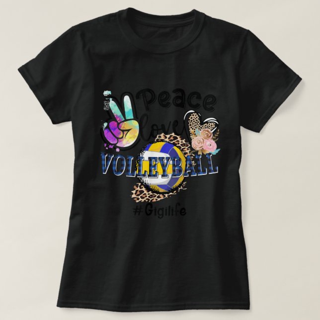Camiseta Peace Love Volleyball Gigi Life Mom Grandma Leopar (Diseño del anverso)