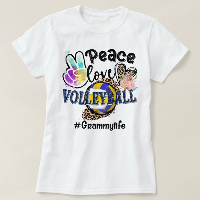 Camiseta Peace Love Volleyball Grammy Life Mom Grandma Leop (Diseño del anverso)
