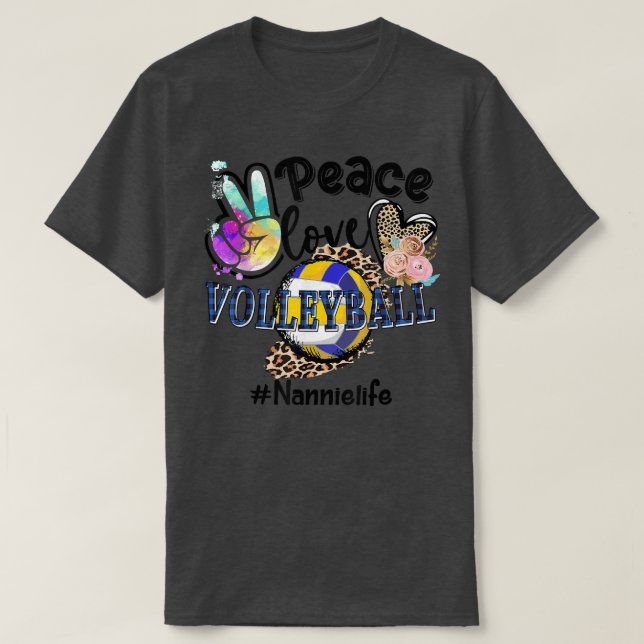 Camiseta Peace Love Volleyball Nannie Life Mom Grandma Leop (Diseño del anverso)