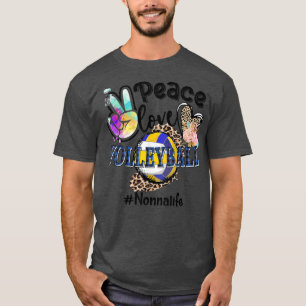 Camiseta Peace Love Volleyball Nonna Life Mom Grandma Leopa