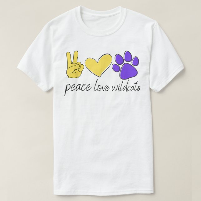 Camiseta Peace Love Wildcats School Team Spirit (Diseño del anverso)