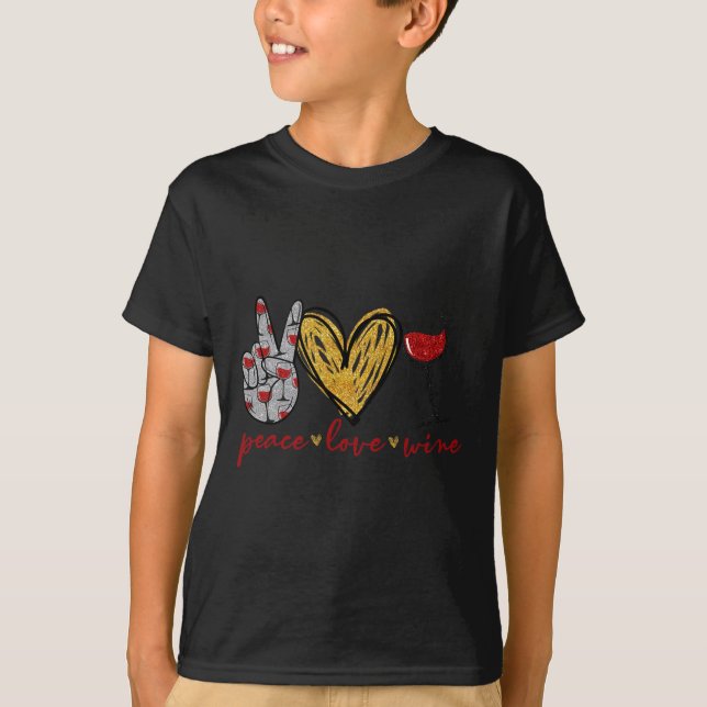 Camiseta Peace Love Wine Fun Wine Lover Equipo De Bebida Y (Anverso)