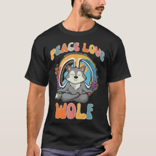Camiseta Peace Love Wolf Hippie Yoga Hippies Meditación Hu