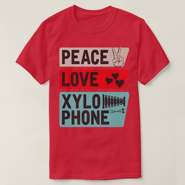 Camiseta Peace Love Xylophone Piano Music Players Marchando (Diseño del anverso)