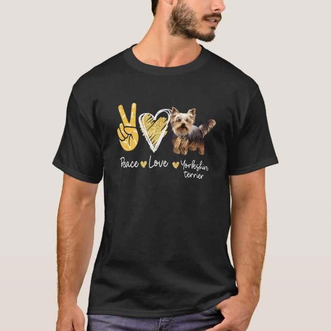 Camiseta Peace Love Yorkshire Terrier Dog (Anverso)