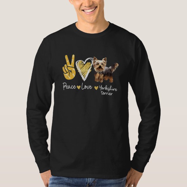 Camiseta Peace Love Yorkshire Terrier Dog (Anverso)