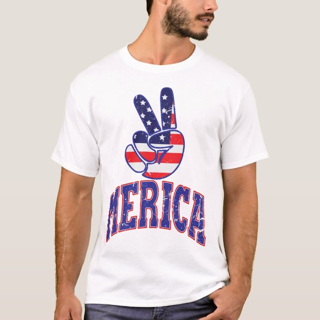 Camiseta Peace Merica Graciosa Amo América 4 De Julio (Anverso)