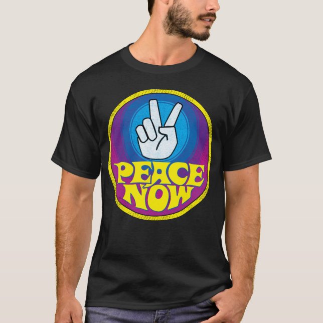 Camiseta Peace Now Groovy Retro estilo Hippie Peacesign (Anverso)