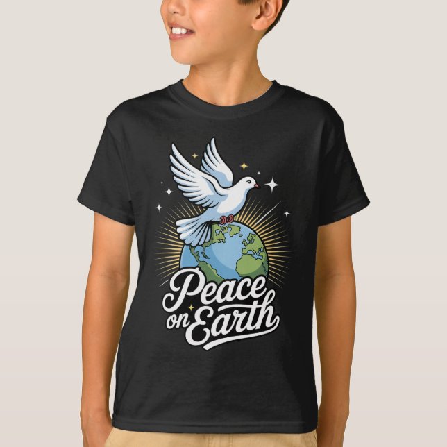 Camiseta Peace On Earth Dove And Globe Faith Christmas  (Anverso)
