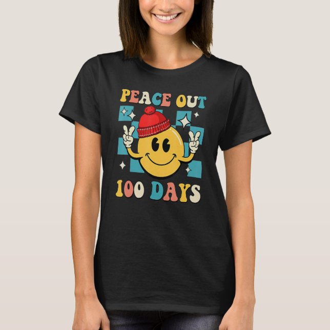 Camiseta Peace Out 100 Days Of School Smile Face Retro Groo (Anverso)