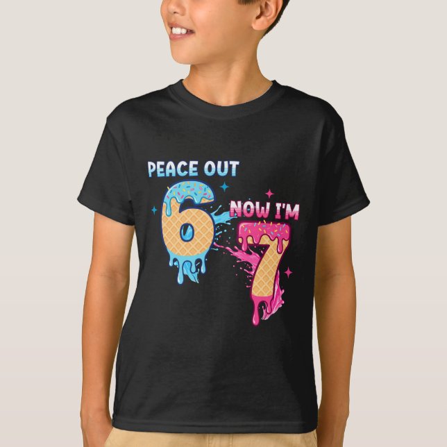 Camiseta Peace Out 6 Now I'm 7 Ice Cream Drip 7th Birthday  (Anverso)
