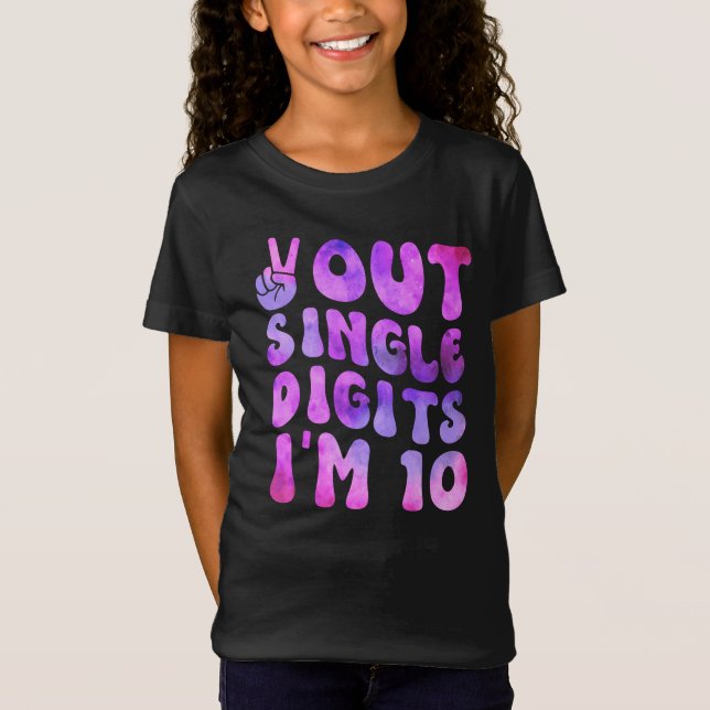 Camiseta Peace Out Single Digits Retro Groovy 10th Birthday (Anverso)