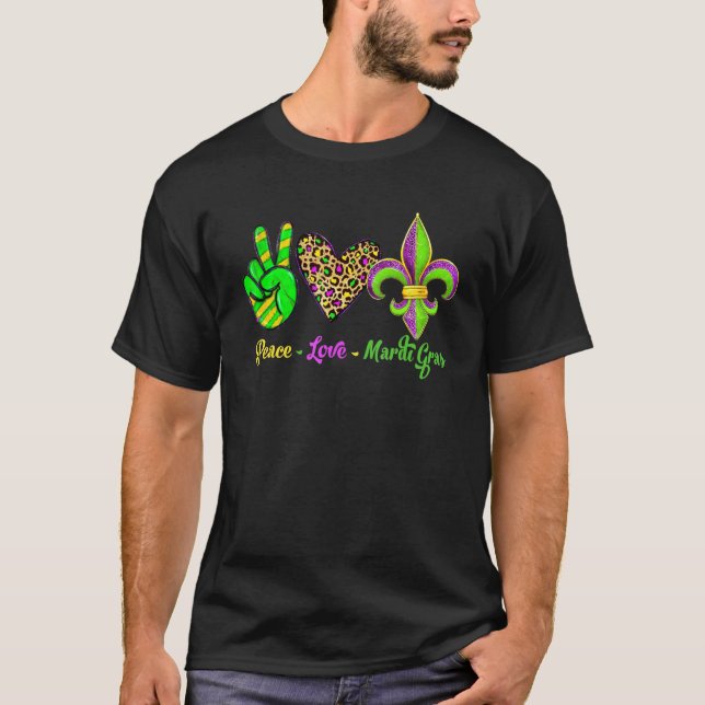 Camiseta Peace Sign Heart Fleur De Lys Peace Love Mardi Gra (Anverso)