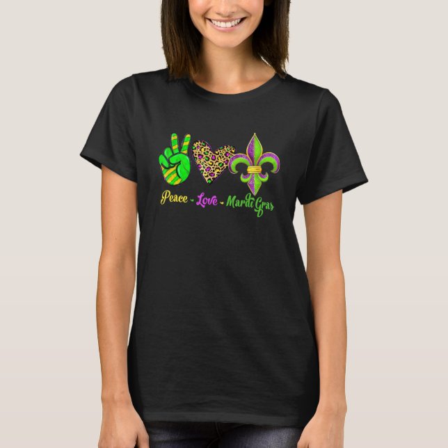 Camiseta Peace Sign Heart Fleur De Lys Peace Love Mardi Gra (Anverso)