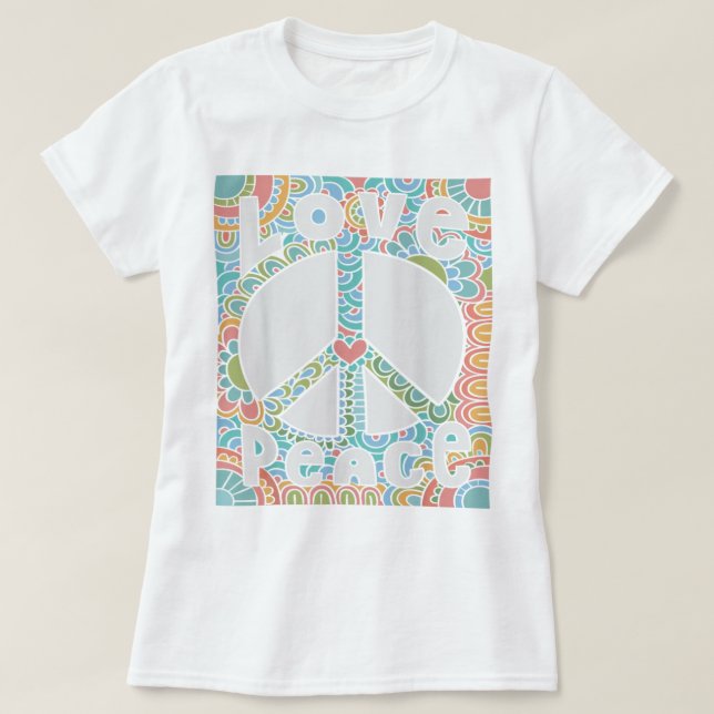 Camiseta PEACE SIGN LOVE 1960s 1970s Shirt Tie Dye Groovy H (Diseño del anverso)