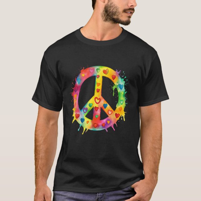 Camiseta Peace Sign World Love Flowers Hippie Groovy Vibes  (Anverso)