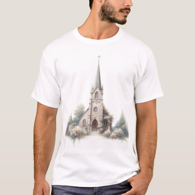 Camiseta Peaceful Country Church – Watercolor with Floral A (Anverso)