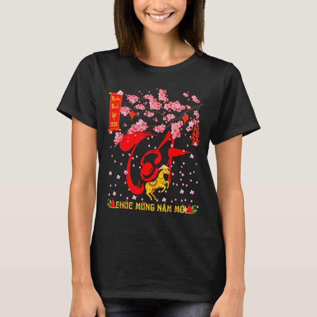 Camiseta Peach Blossom Vietnamese Lunar New Year Horse 2026 (Anverso)