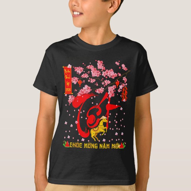 Camiseta Peach Blossom Vietnamese Lunar New Year Horse 2026 (Anverso)