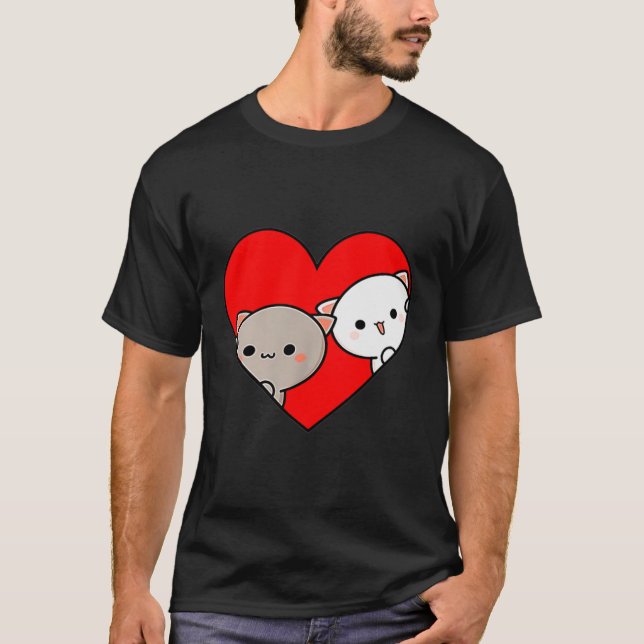 Camiseta Peach Cartoon Love Goma Cat Valentine’s Day Heart  (Anverso)